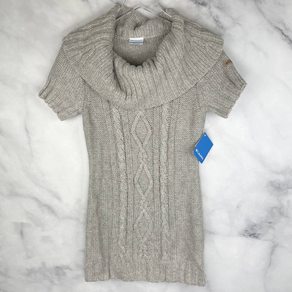 Nwt Columbia Cabled Cutie Cowl Neck Chunky Cable Knit Tunic Sweater Top Gray M